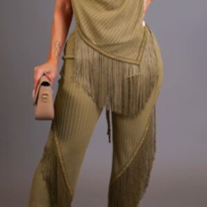 Chic Olive Green Fringe Jumpsuit